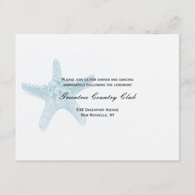 Carte de réception d'étoiles de mer - bleu (Devant)