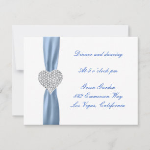 Carte de réception Diamond Heart Blue Wedding