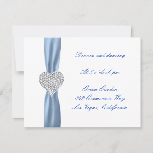 Carte de réception Diamond Heart Blue Wedding (Devant)