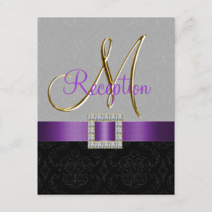 Carte de réception en or violet gris noir Damas