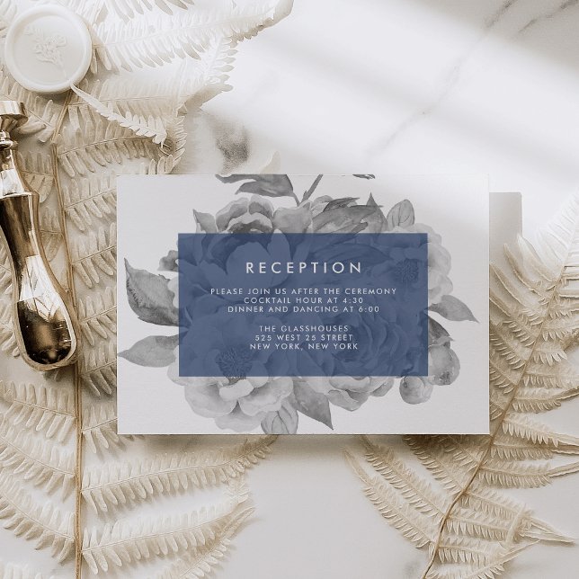 Carte de réception florale vintage | Marine (Créateur téléchargé)