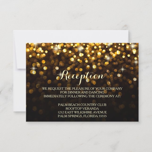 Carte de réception Gold Black Hollywood Glitz Glam (Devant)