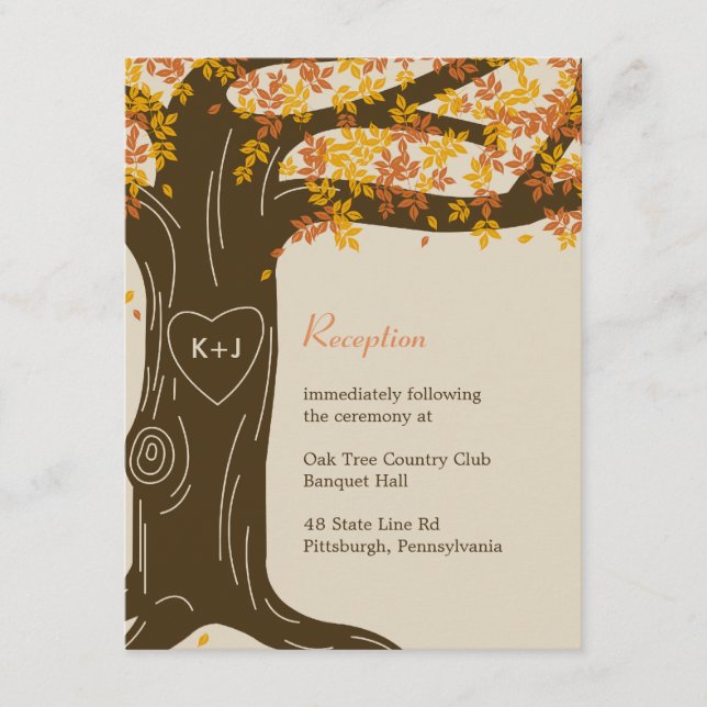 Carte de réception Mariage de automne en chêne (Devant)