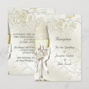 Carte de réception Mariage Gold Cream Pearl Floral
