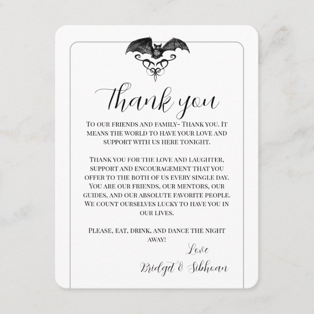 Carte de réception Mariage gothique de chauve-sour (Devant)