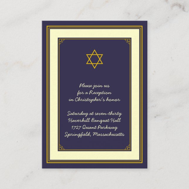 Carte de réception Marine & Gold Bar Mitzvah (Devant)