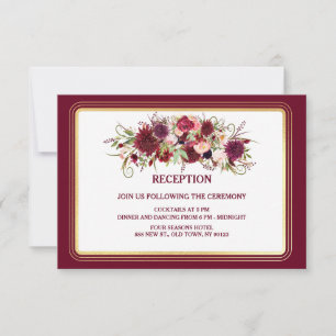 Carte de réception Marsala Red and Gold Wedding