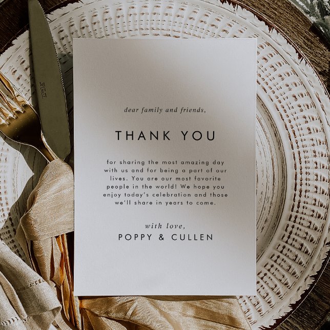 Carte de réception Merci de typographie chic (Chic Typography Thank You Reception Card)