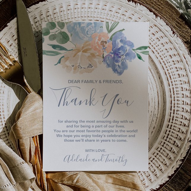 Carte de réception Merci Dusty Blue Florals (Dusty Blue Florals Thank You Reception Card)