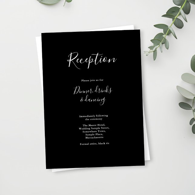 Carte de réception minimale Noir Blanc Noir (Créateur téléchargé)