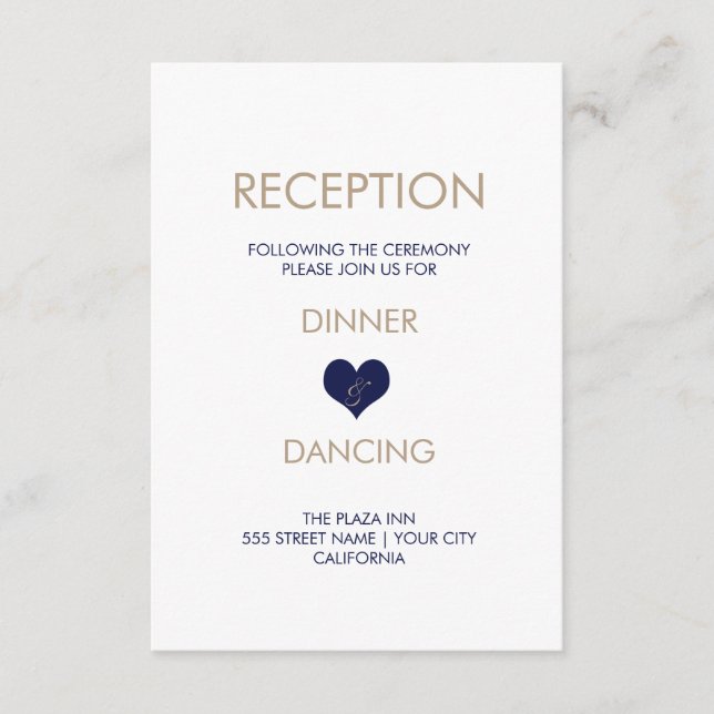 Carte de réception moderne au coeur bleu et en ban (Devant)