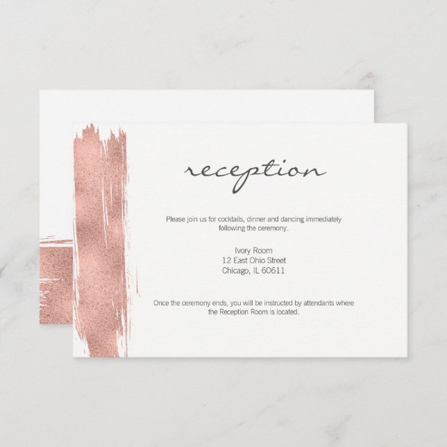 Carte de réception moderne Rose Gold Brush (Devant / Derrière)