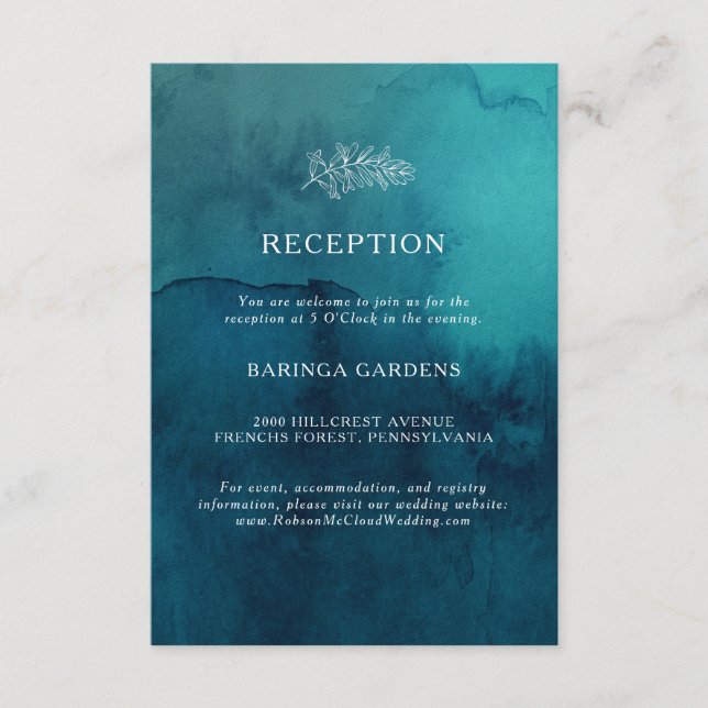 Carte de réception Moody Ocean Watercolor Wedding (Devant)