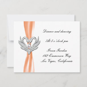 Carte de réception Orange Ribbon Silver Swans