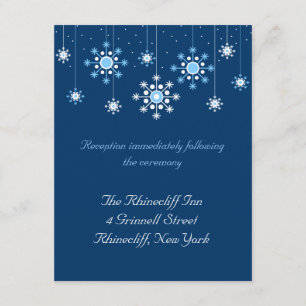 Carte de réception pour mariage hivernal flocons d