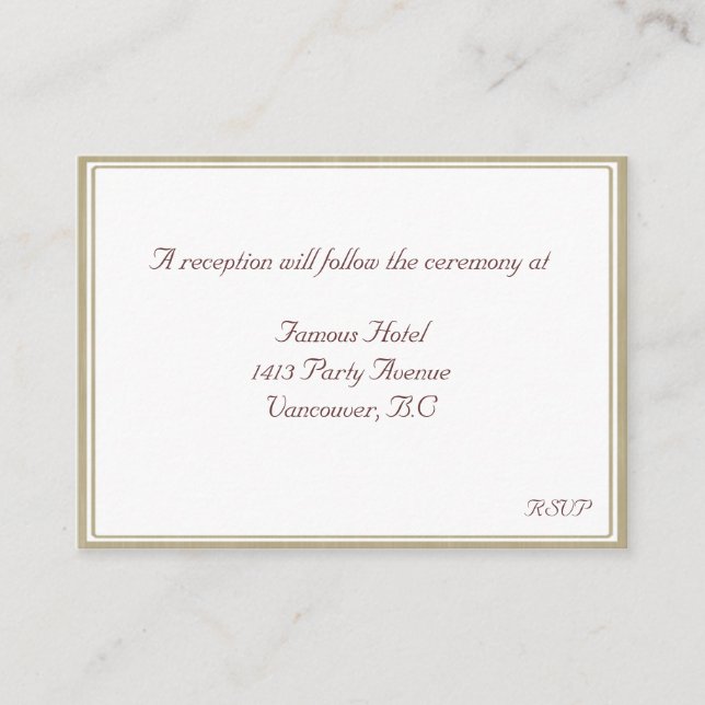 Carte de réception RSVP encadrée en beige et blanc (Devant)