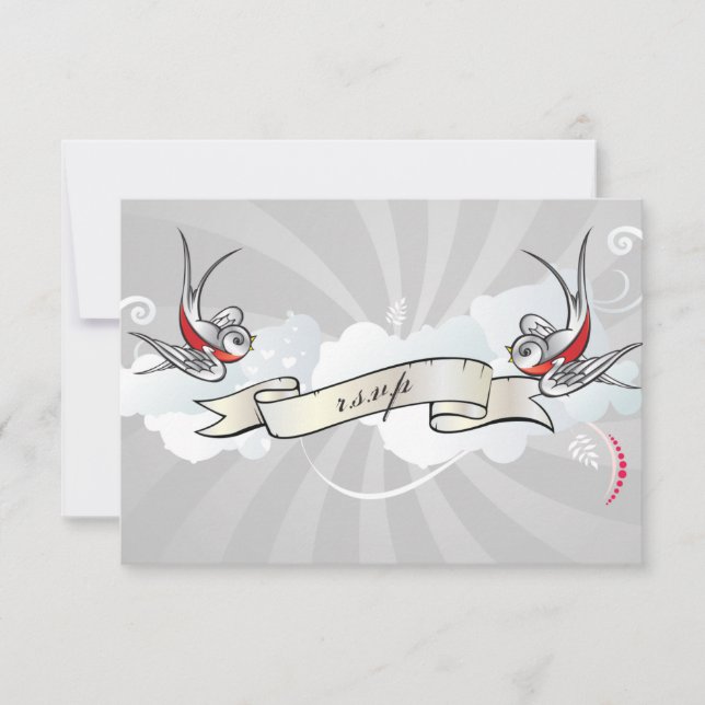 Carte de réception RSVP Rockabilly Tattoo Swallows (Devant)