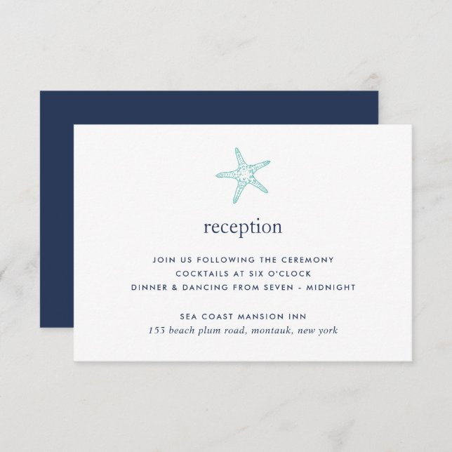 Carte de réception Turquoise & Navy Starfish (Devant / Derrière)