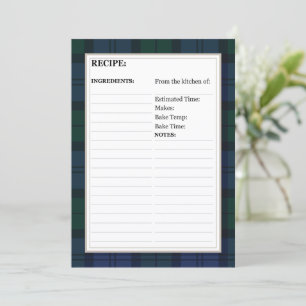 Carte de recette 5" x 7" - Motif Tartan Dark Watch