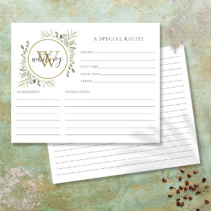 Carte de recette à monogramme doré en écriture élé