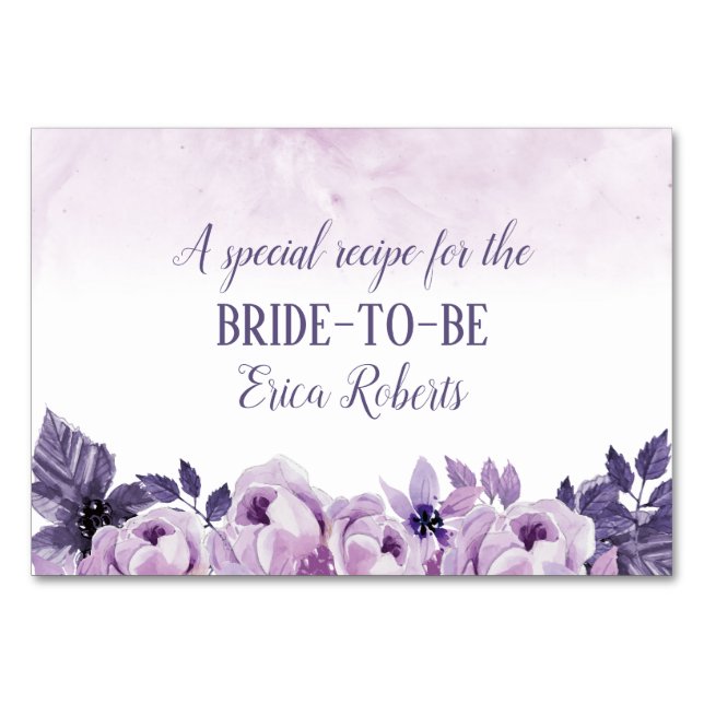 Carte de recette | Aquarelle Purple Floral Élégant (Devant)