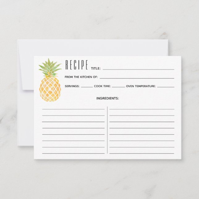 Carte de recette Aquarelle Tropical Pineapple (Devant)
