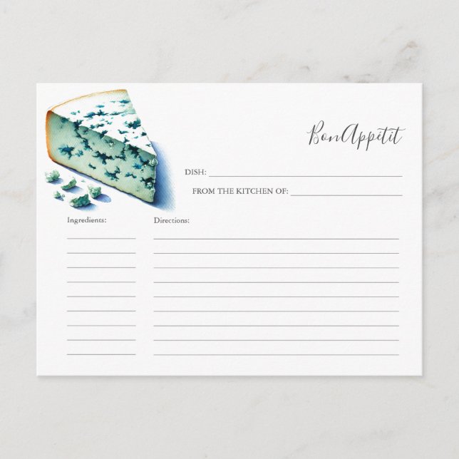 Carte de recette au fromage bleu aquarelle (Devant)