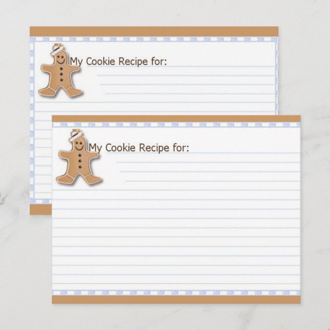 Carte de recette blanche en pain d'épices mignonne (Devant / Derrière)