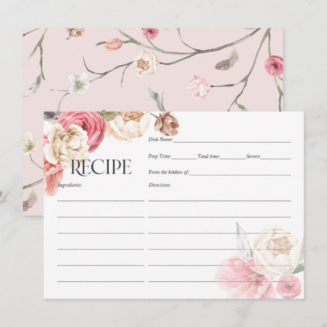 carte de recette boho chic boho rose floral (Devant / Derrière)