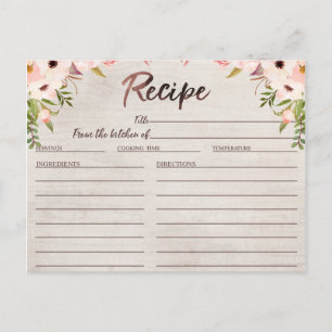 Carte de recette Boho Rustic Floral Fête des marié