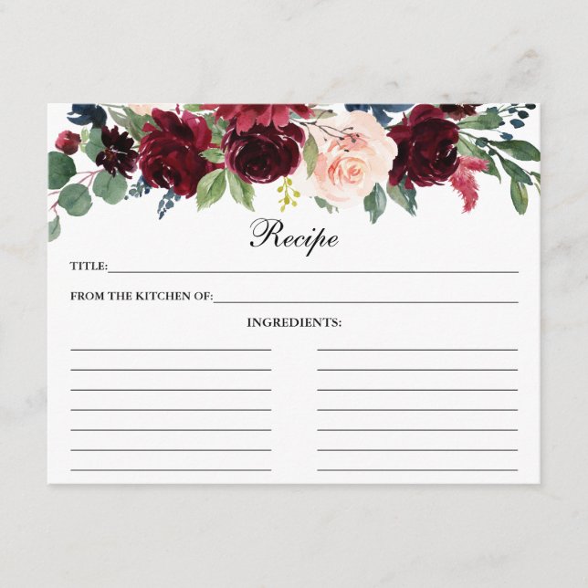 Carte de recette Burgundy Blue Floral Shower (Devant)