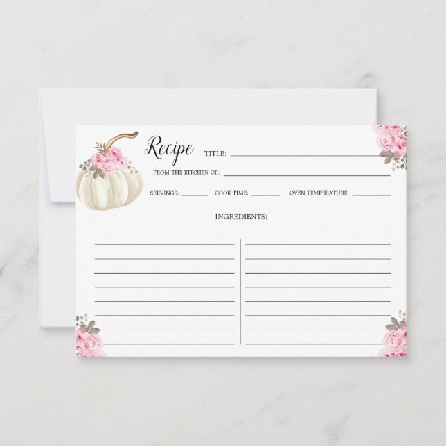 Carte de recette couleur Citrouille rose floral (Devant)