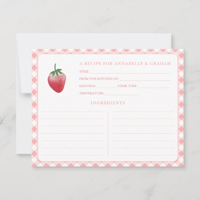Carte de recette de Baby Shower de mariage Gingham (Devant)