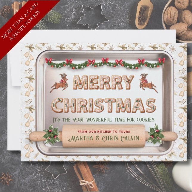 Carte de recette de biscuits de rennes de Noël lun (Elevate your holiday greetings by sharing a cherished Christmas cookie recipe)