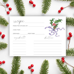 Carte de recette de branche de houx d'hiver