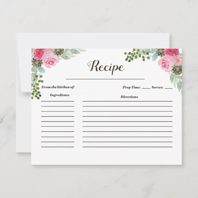 Carte de recette de cactus rose floral mexicain (Devant)
