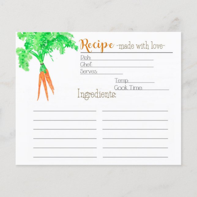 Carte de recette de carottes du jardinier (Devant)