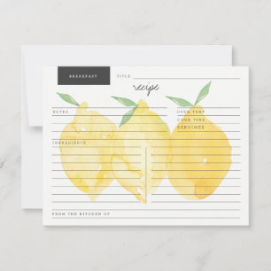 Carte de recette de citron jaune classique Farmhou