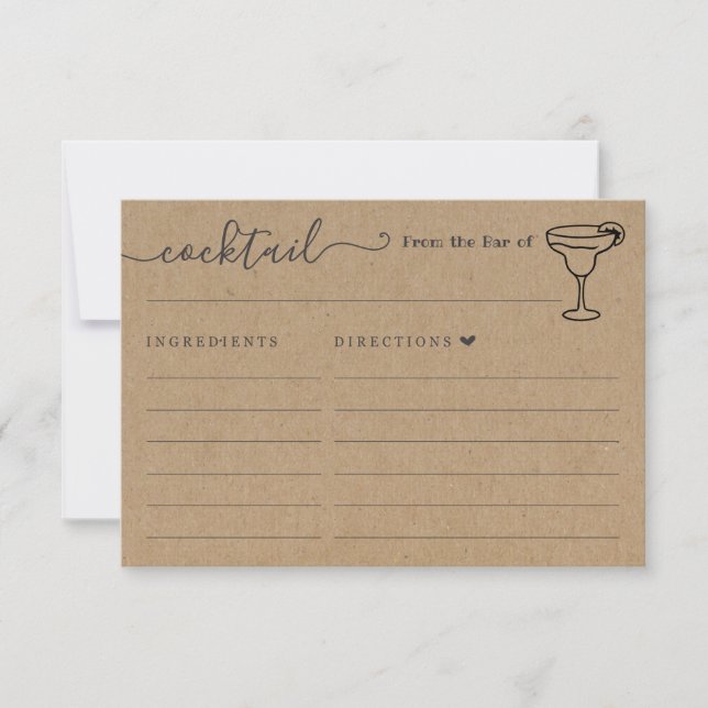Carte de recette de cocktail pour le Bar - Kraft (Devant)