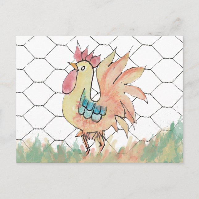 Carte de recette de coq d'aquarelle (Devant)