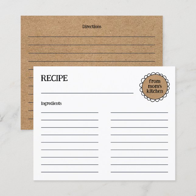 Carte de recette de doodle rustique de la CUISINE  (Devant / Derrière)