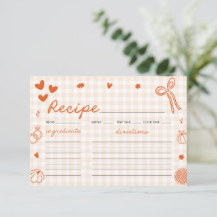 Carte de recette de douche de mariée à carreaux or