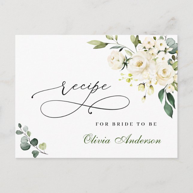 Carte de recette de douche de mariée aux roses bla (Devant)