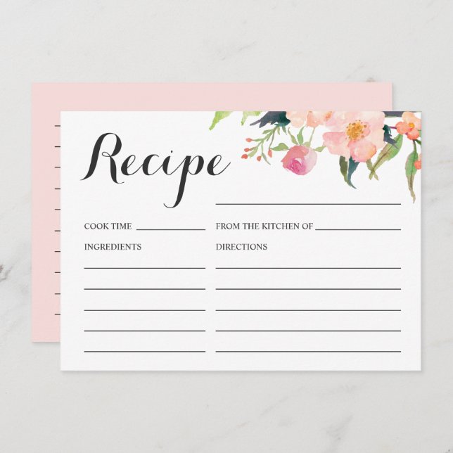 Carte de recette de douche de mariée florale botan (Devant / Derrière)