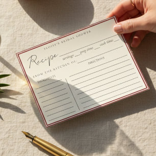 Carte de recette de douche de mariée rouge italian