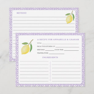 Carte de recette de douche nuptiale au texte viole