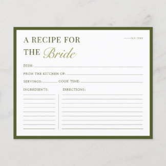 Carte de recette de douche nuptiale Moderne Vert f