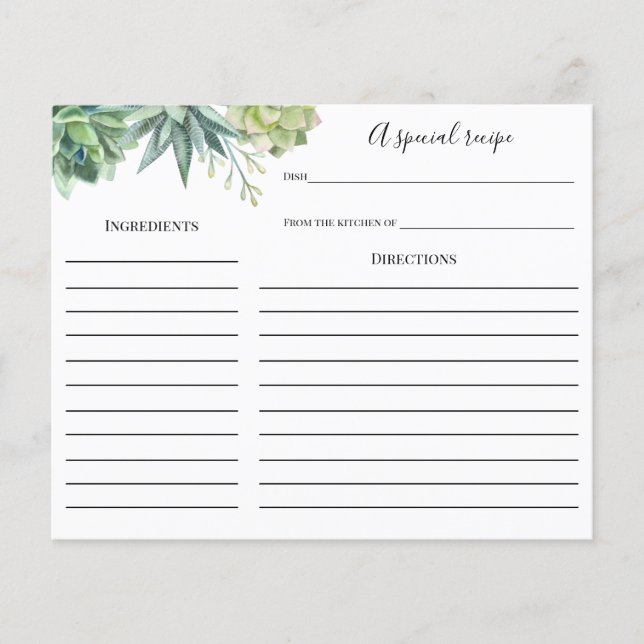 Carte de recette de douche nuptiale succulente (Devant)