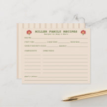 Carte de recette de ferme botanique rustique famil