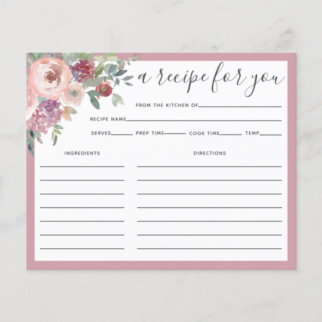 Carte de recette de Fête de Mariage Florale Rose P (Devant)